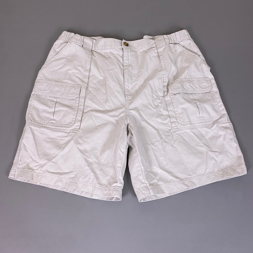 Croft & Barrow Cargo Shorts Men's Size 42 Khaki Elastic Waist Cotton Twill Tan‎